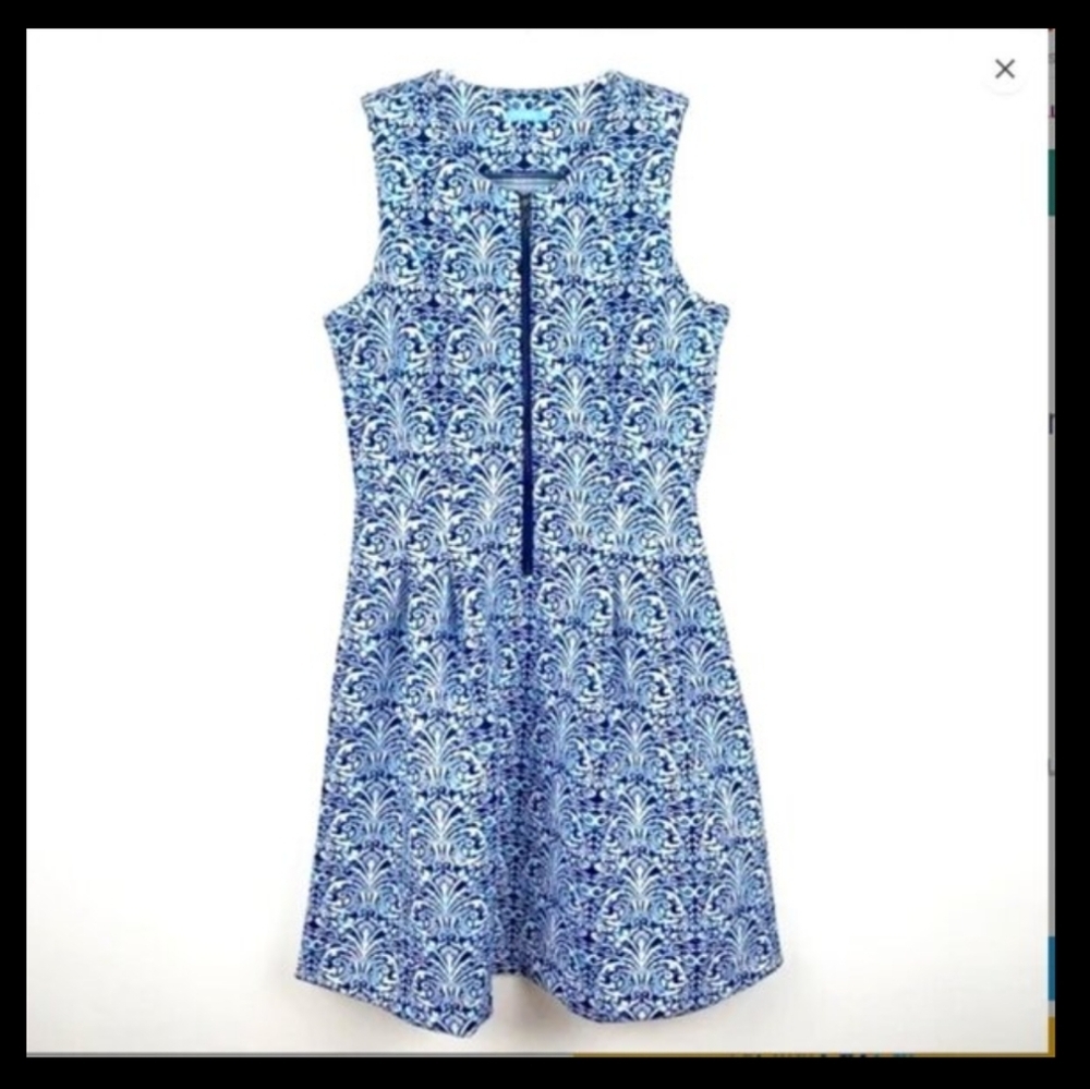 J. McLaughlin Scuba Zip Front A-Line Dress Blue White Women’s Small - Picture 7 of 7